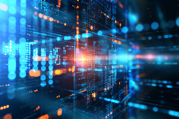 Abstract blue and black background with vibrant lights creating a unique pattern