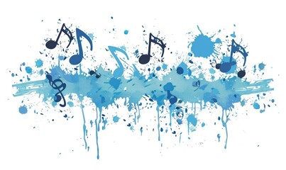 Obraz premium Dynamic Blue Splatter with Music Notes: An Artistic Expression of Rhythm - Generative AI