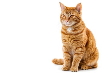 Obraz premium Adorable Ginger Cat Sitting and Looking Curiously with Big Eyes Isolated on White Background - Generative AI