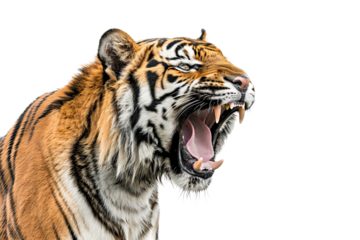 Roaring tiger isolated on white background, png