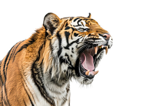 Roaring tiger isolated on white background, png