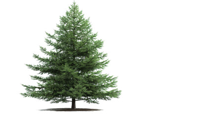 A small pine tree stands against a plain white background