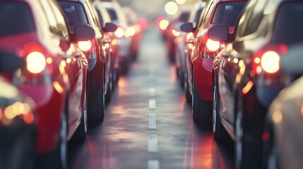 Blurry Abstract Image of Cars in Traffic Jam with Brake Lights On