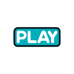 play text on blue background sticker vector illustration template design