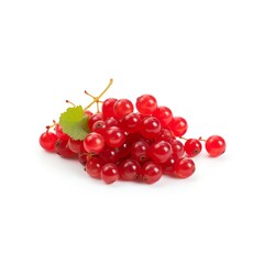 Close-up of a fresh bunch of vibrant red currants with a green leaf, perfect for food and health-related themes in stock photos.