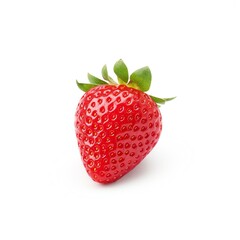 Bright red strawberry with green leaves on white background. Fresh, ripe, and juicy. Perfect for summer recipes, desserts, and healthy snacks.