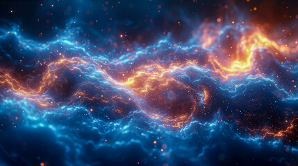 Obraz premium Abstract blue energy waves from particles of futuristic high-tech glowing background