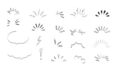 Pop line frame comic anime effect healine mark, suprise doodle emotions isolated on white background. Attention sign, notice or sparles.