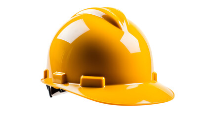 A yellow plastic hard hat isolated on transparent background.