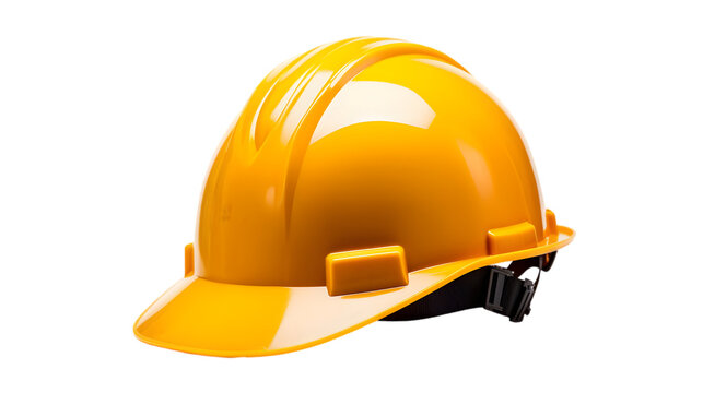 A yellow plastic hard hat isolated on transparent background.