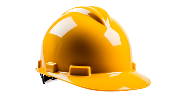 A yellow plastic hard hat isolated on transparent background.