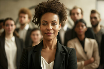 Fototapeta premium businesswoman is a leader who inspires his team in office