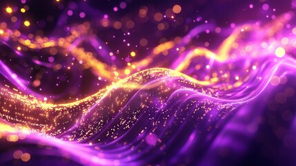 Abstract futuristic background with blue and gold glowing neon moving high speed wave lines and bokeh lights. Visualization of sound waves. Data transfer concept. Fantastic wallpaper
