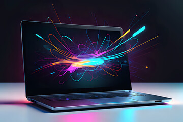 Abstract Laptop technology. Wireless data network and connection technology concept. high-speed, futuristic background design illustration