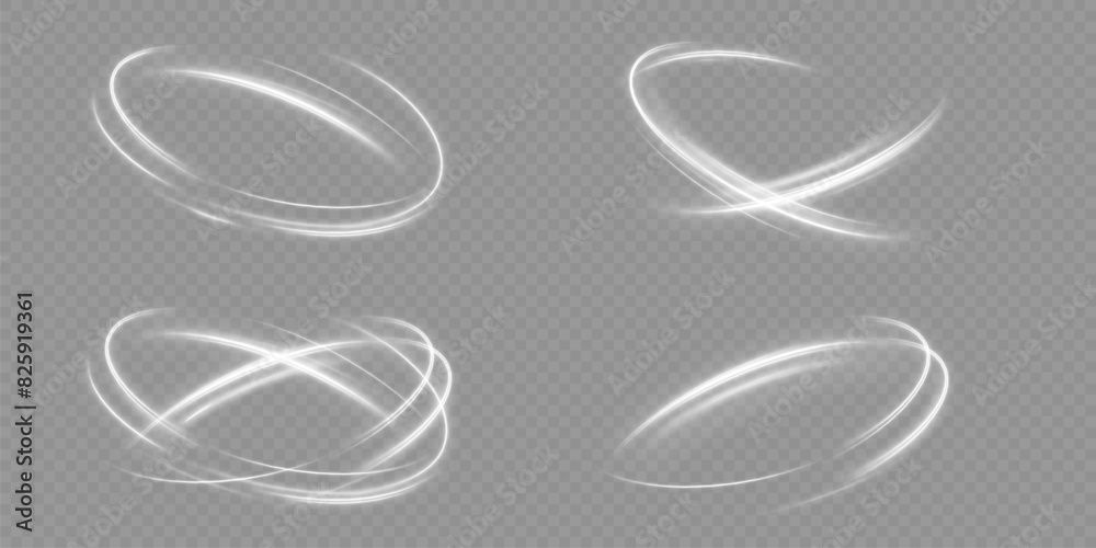 Poster Light white Twirl. Curve light effect of white line. Glowing white spiral. The effect of high-speed abstract lines. Rotating shiny rings.