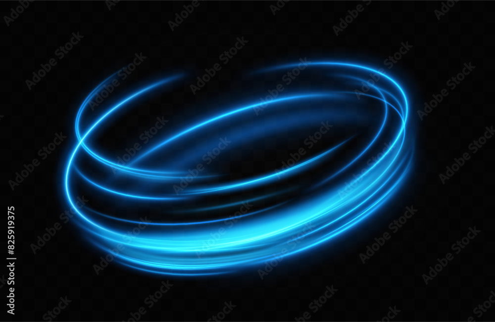 Poster Blue neon ring. Glowing circle. Glow effect. Round light frame. abstract light lines of movement and speedAbstract light lines of movement and speed. light blue ellipse.
