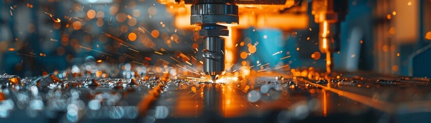 Industrial and Energy Concepts: A machine is drilling a hole in a metal object