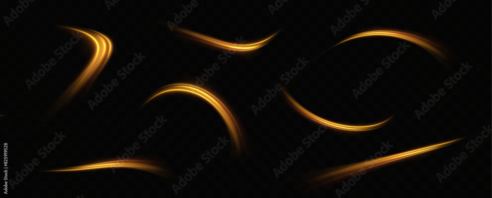 Aufkleber abstract light lines of high-speed traffic, golden colors. neon glowing curves. abstract movement. n