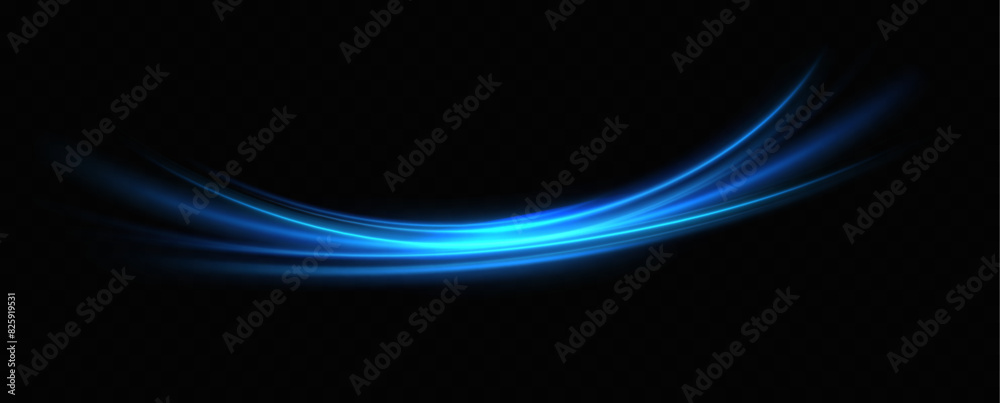 Poster abstract light lines of speed movement, blue colors.neon glowing curves.abstract motion.neon lines o