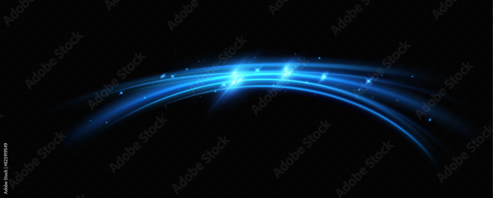 Aufkleber Abstract light lines of speed movement, blue colors.Neon glowing curves.Abstract motion.Neon lines of blue speed. Dynamic traces.