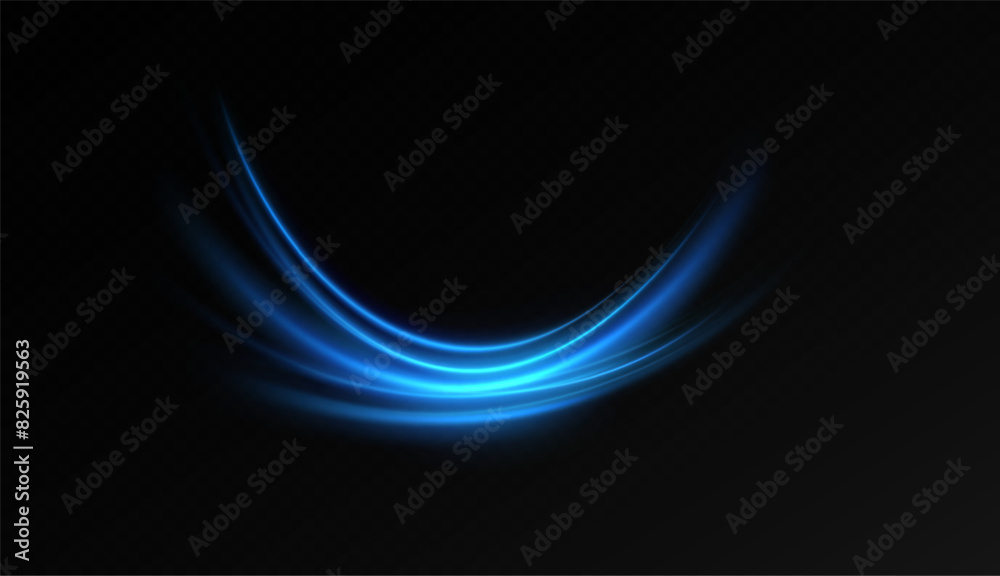 Poster abstract light lines of speed movement, blue colors.neon glowing curves.abstract motion.neon lines o