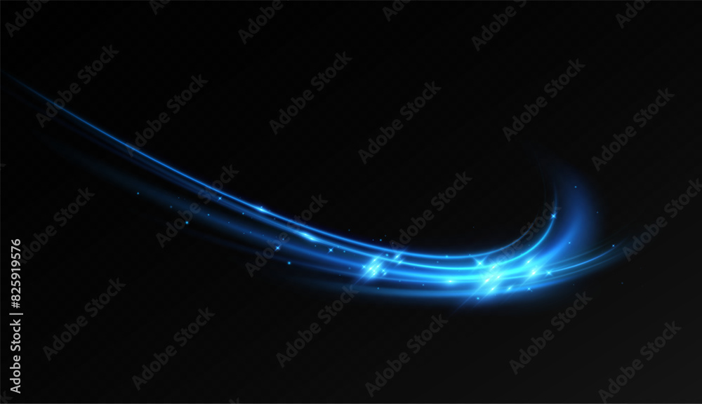 Aufkleber abstract light lines of speed movement, blue colors.neon glowing curves.abstract motion.neon lines o