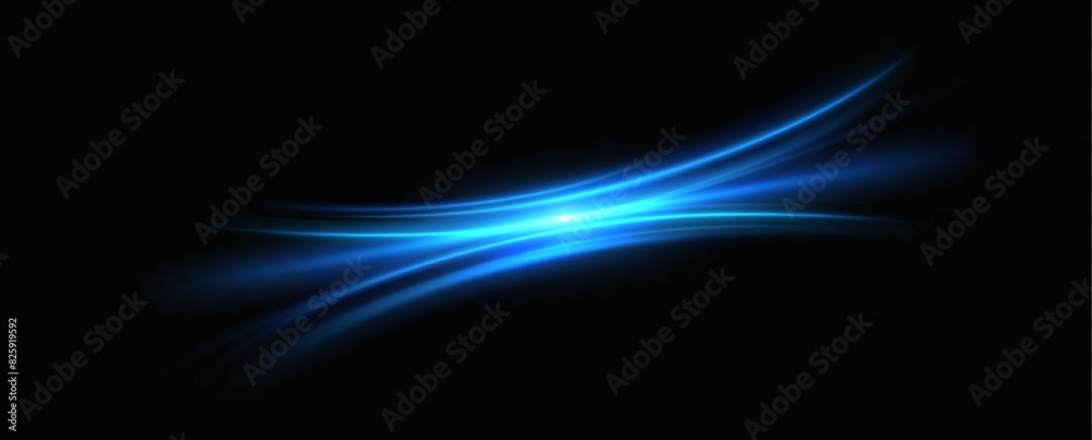 Aufkleber abstract light lines of speed movement, blue colors.neon glowing curves.abstract motion.neon lines o
