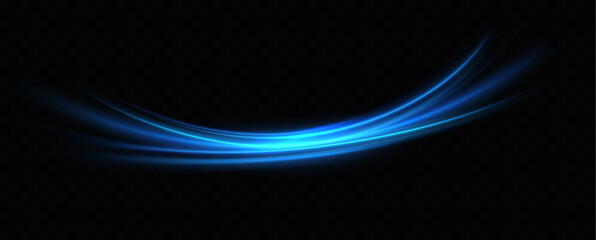Abstract light lines of speed movement, blue colors.Neon glowing curves.Abstract motion.Neon lines of blue speed. Dynamic traces.