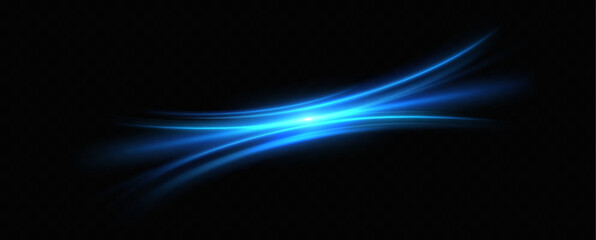Naklejka premium Abstract light lines of speed movement, blue colors.Neon glowing curves.Abstract motion.Neon lines of blue speed. Dynamic traces.