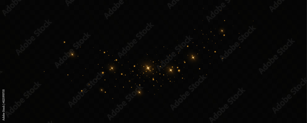 Poster Vector sparkles on a transparent background. Christmas light effect. Sparkling magical dust particles.The dust sparks and golden stars shine with special light.	