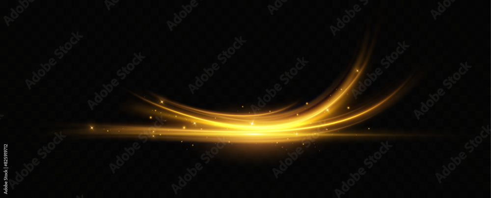Poster abstract light lines of high-speed traffic, golden colors. neon glowing curves. abstract movement. n