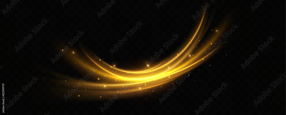 Aufkleber abstract light lines of high-speed traffic, golden colors. neon glowing curves. abstract movement. n