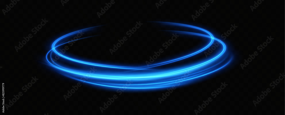 Poster Blue neon ring. Glowing circle. Glow effect. Round light frame. abstract light lines of movement and speedAbstract light lines of movement and speed. light blue ellipse.