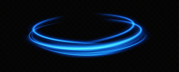 Blue neon ring. Glowing circle. Glow effect. Round light frame. abstract light lines of movement and speedAbstract light lines of movement and speed. light blue ellipse.