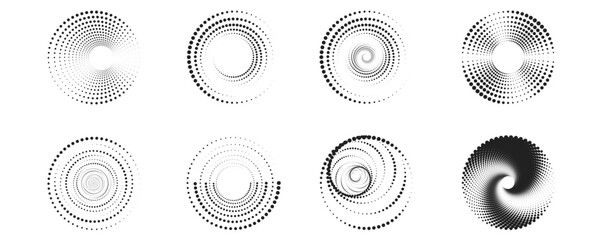 Set of halftone round dotted frames. Design element for frame, logo, web pages, prints, posters, template.	