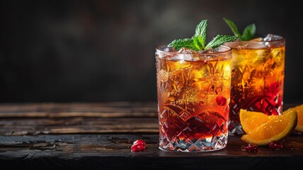 Two iconic cocktails, Gin and Tonic and Negroni, AI Generative