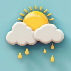 Weather App Icon Design a cloud raining over a 3D sun, half hidden. Play with shades of blue and yellow to reflect weather dynamics., AI Generative