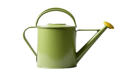 A plastic garden watering can in green isolated on transparent background.
