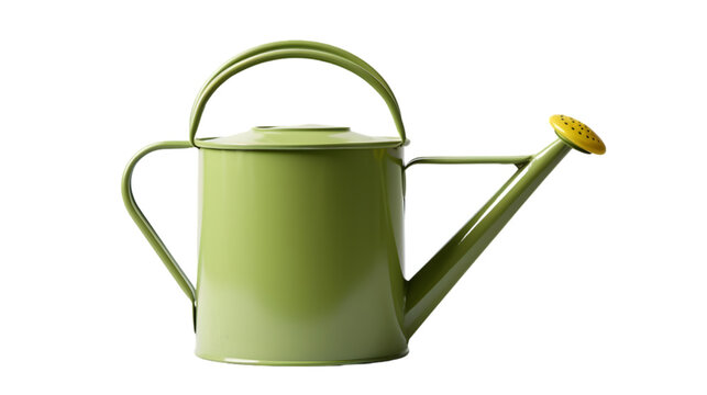 A plastic garden watering can in green isolated on transparent background.