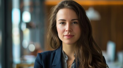 Portrait of confident businesswoman looking at camera in office, personal business image photo, business, office, working day, 4k HD wallpaper, background, generated by AI. 