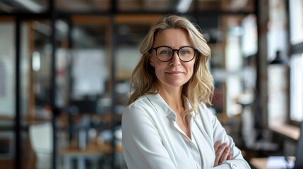 Portrait of confident businesswoman looking at camera in office, personal business image photo, business, office, working day, 4k HD wallpaper, background, generated by AI. 