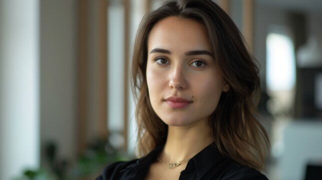 Portrait of confident businesswoman looking at camera in office, personal business image photo, business, office, working day, 4k HD wallpaper, background, generated by AI. 