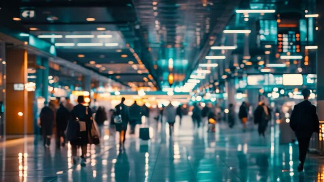 A group of people walking through a bustling airport terminal filled with travelers and luggage, A crowded airport terminal filled with travelers hauling luggage and looking for their gates
