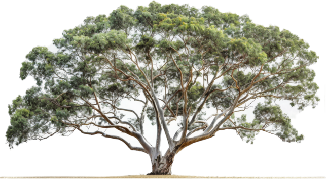 A detailed drawing of a tree, showcasing its branches and leaves, set against a plain white background