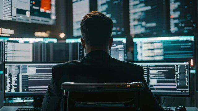 Man Analyzing Data on Computer Monitor, A cyber security lawyer advising clients on legal ramifications of data breaches
