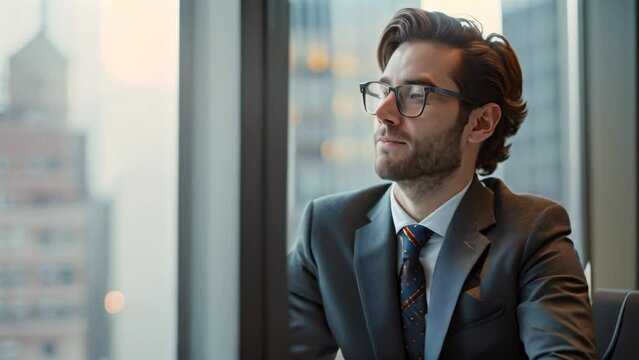 A man in business attire sits at a desk, working on legal documents with sunlight streaming through a window, A cyber security lawyer advising clients on legal ramifications of data breaches