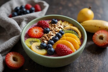 smoothie bowl full of fruits for breakfast  - Powered by Adobe