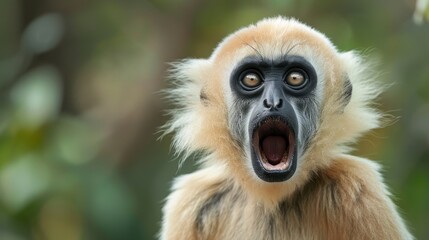 Obraz premium White Handed Gibbon displaying open mouth