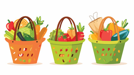 Grocery food basket. Eco shopping bags and baskets