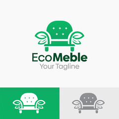 Illustration Vector Graphic Logo of Eco Meble. Merging Concepts of a Sofa Furniture and eco, leaf or nature Shape. Good for business, startup, company logo